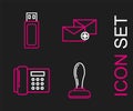 Set line Stamp, Telephone, Envelope and USB flash drive icon. Vector Royalty Free Stock Photo