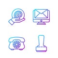 Set line Stamp, Telephone, Mail and e-mail in hand and Monitor and envelope. Gradient color icons. Vector