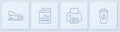 Set line Stapler, Printer, Document with graph chart and Coffee cup to go. White square button. Vector