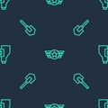 Set line Star American military, Shovel and Binoculars on seamless pattern. Vector Royalty Free Stock Photo