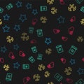 Set line Star, Trash can, Two crossed hammers and Cloud mail server on seamless pattern. Vector