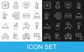 Set line Stars rating, Hotel door lock key, service bell, Lift, Digital, Safe and room bed icon. Vector Royalty Free Stock Photo