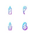 Set line Steak meat, Sauce bottle, and Rib eye steak. Gradient color icons. Vector