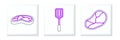 Set line Steak meat, and Spatula icon. Vector
