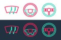 Set line Steering wheel, Windscreen wiper and icon. Vector