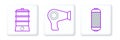 Set line Stereo speaker, Double boiler and Hair dryer icon. Vector