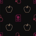 Set line Stethoscope, Apple and Chemistry report on seamless pattern. Vector