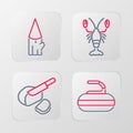 Set line Stone for curling, Peameal bacon, Lobster and Wooden log icon. Vector