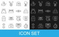 Set line Stopwatch, Boxing helmet, Sport bag, glove, ring, short, and belt icon. Vector Royalty Free Stock Photo