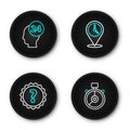 Set line Stopwatch, Question mark, Location with clock and Support operator in touch icon. Vector