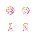 Set line Strawberry jam jar, Candy, Cookie or biscuit and Donut. Gradient color icons. Vector Royalty Free Stock Photo