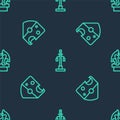 Set line Street light, Cheese and Gargoyle on pedestal on seamless pattern. Vector