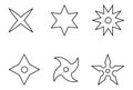 Set of line style icons of a shuriken. Ninja weapon. Logo, emblem. Clean and modern vector illustration for design, web.