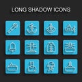 Set line Submarine, Sailor captain, Spyglass telescope lens, Jellyfish, Floating buoy, Lighthouse, and Life jacket icon