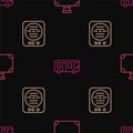 Set line Suitcase, Attitude indicator and Airport bus on seamless pattern. Vector