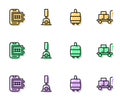 Set line Suitcase, Online ticket booking, Arrow for switching the railway and Trolley suitcase icon. Vector