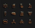 Set line Sulfur dioxide SO2, Molecule, Ozone, Test tube, with toxic liquid, and flask stand icon. Vector