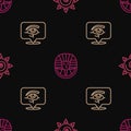 Set line Sun, Eye of Horus and Egyptian pharaoh on seamless pattern. Vector