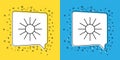 Set line Sun icon isolated on yellow and blue background. Summer symbol. Good sunny day. Vector Illustration Royalty Free Stock Photo