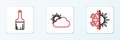Set line Sun and snowflake, Paint brush and cloud weather icon. Vector Royalty Free Stock Photo