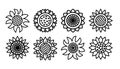 Set line Sunflower icons isolated on white background. Vector floral illustration bundle. Botanical summer concept. For cutting,
