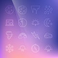 Set line Sunrise, Fog and cloud, Moon stars, Icicle, Eclipse of the sun, Weather forecast, and icon. Vector Royalty Free Stock Photo