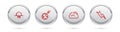 Set line Sunset, Comet falling down fast, and cloud and Lightning bolt. Silver circle button. Vector