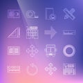 Set line Supermarket building, Laurel wreath, Ruler, Audio book, Triangular ruler, and Dots arrow icon. Vector Royalty Free Stock Photo