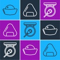 Set line Sushi, Gong and Sushi icon. Vector