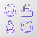 Set line Sweater, Hoodie, Handbag and icon. Vector