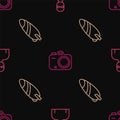 Set line Swimmer, Surfboard and Photo camera on seamless pattern. Vector