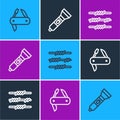 Set line Swiss army knife, Barbed wire and Flashlight icon. Vector