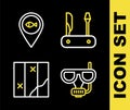 Set line Swiss army knife, Diving mask and snorkel, Folded map and Location fishing icon. Vector Royalty Free Stock Photo