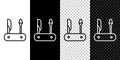 Set line Swiss army knife icon isolated on black and white background. Multi-tool, multipurpose penknife Royalty Free Stock Photo