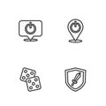 Set line Sword for game, Game dice, Power button and icon. Vector Royalty Free Stock Photo