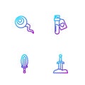 Set line Sword in the stone, Magic sword fire, Eye and Bottle with love potion. Gradient color icons. Vector