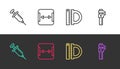Set line Syringe, Area measurement, Protractor and ruler and Calliper caliper scale on black and white. Vector