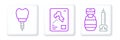 Set line Syringe, Dental implant and X-ray shots icon. Vector