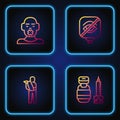 Set line Syringe, Human broken arm, Head of deaf and dumb and Blindness. Gradient color icons. Vector