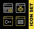 Set line System bug, Binary code, Software and Debugging icon. Vector Royalty Free Stock Photo