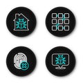 Set line System bug, Cancelled fingerprint, Graphic password protection and House system icon. Vector