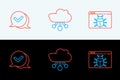 Set line System bug, Check mark in speech bubble and Internet of things icon. Vector