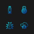 Set line System bug on a cloud, , USB flash drive and Safe combination lock. Gradient color icons. Vector Royalty Free Stock Photo