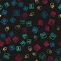 Set line System bug, Code terminal, Computer mouse and Browser files on seamless pattern. Vector Royalty Free Stock Photo
