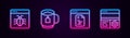 Set line System bug, Cup of tea with tea bag, Software and Debugging. Glowing neon icon. Vector