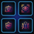 Set line System bug, Incognito mode, Laptop protected with shield and Eye scan. Gradient color icons. Vector Royalty Free Stock Photo