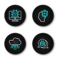 Set line System bug, Internet of things, Head with shield and on monitor icon. Vector