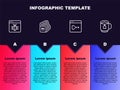 Set line System bug, Processor, Software and Cup tea with tea bag. Business infographic template. Vector