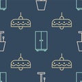 Set line Table lamp, Chandelier and Wardrobe on seamless pattern. Vector