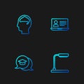 Set line Table lamp, Graduation cap in speech bubble, Human brain and Online class. Gradient color icons. Vector